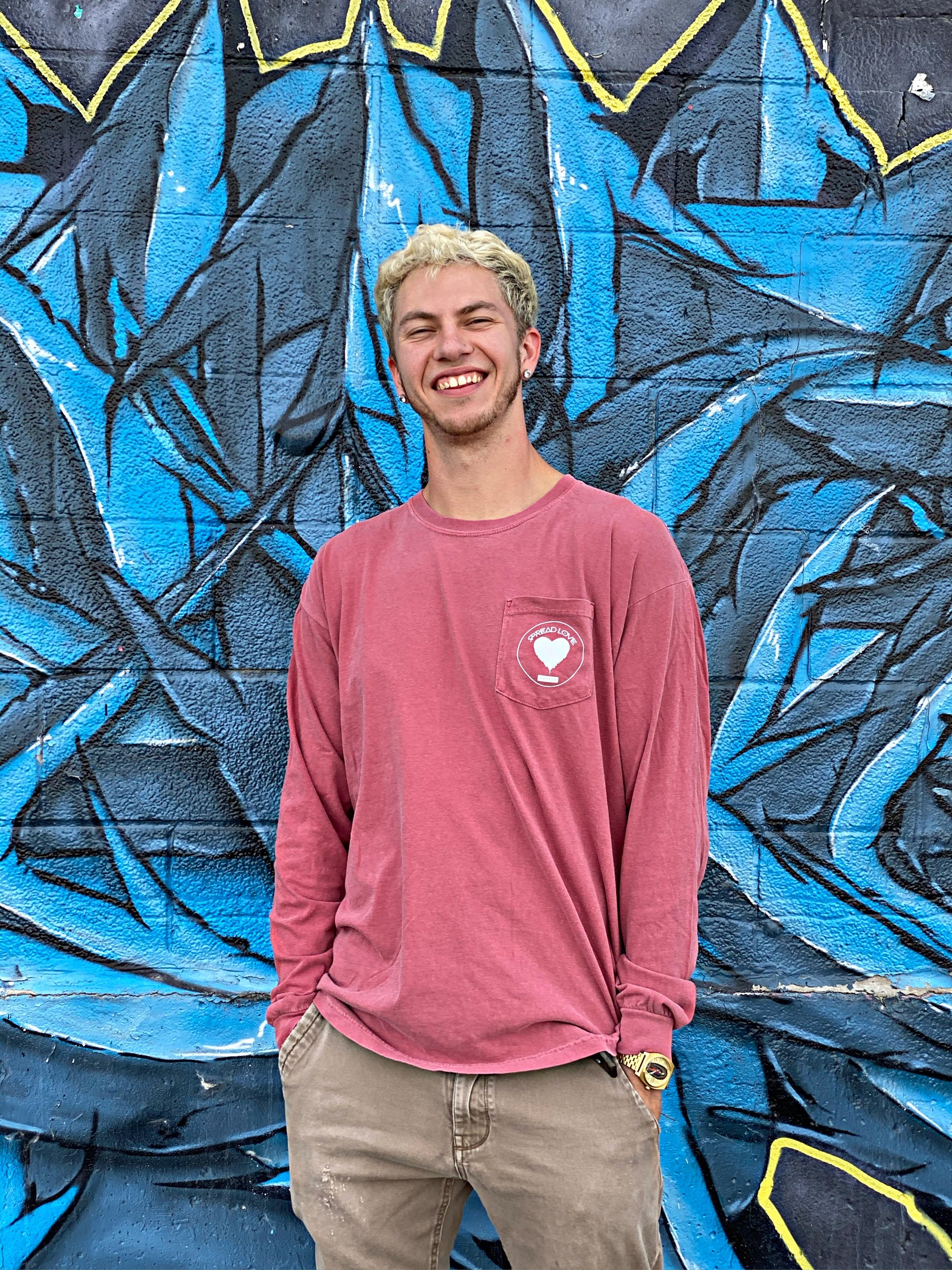 Spread Love Long Sleeve Pocket Tee Original (Crimson)