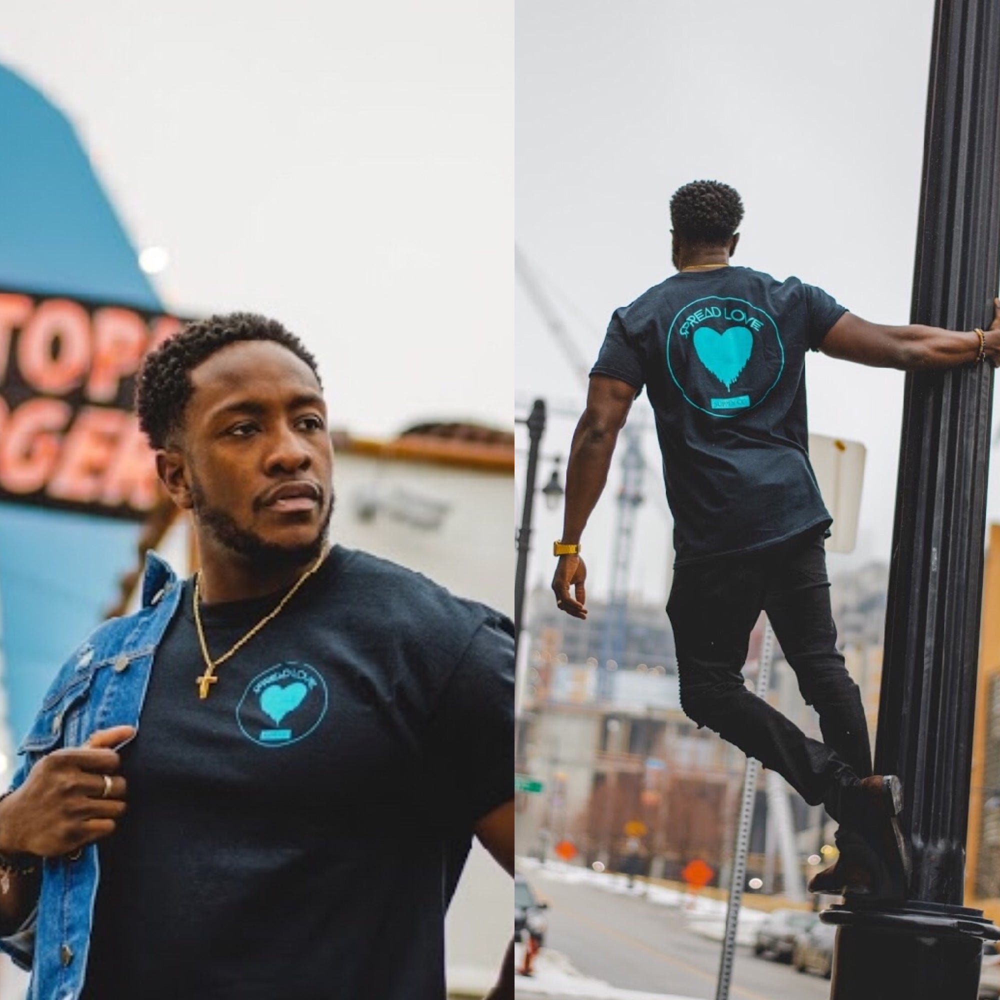 Spread Love Classic Graphic Tee (Black & Teal)