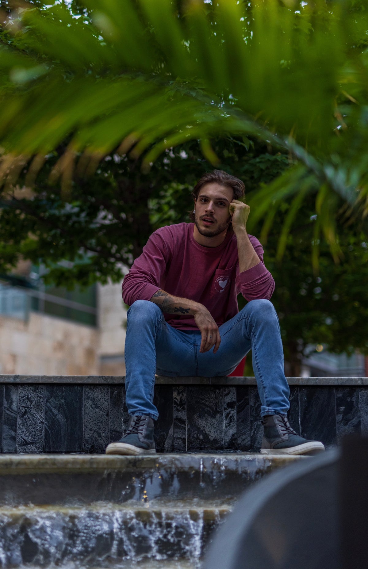 Spread Love Long Sleeve Pocket Tee Original (Crimson)